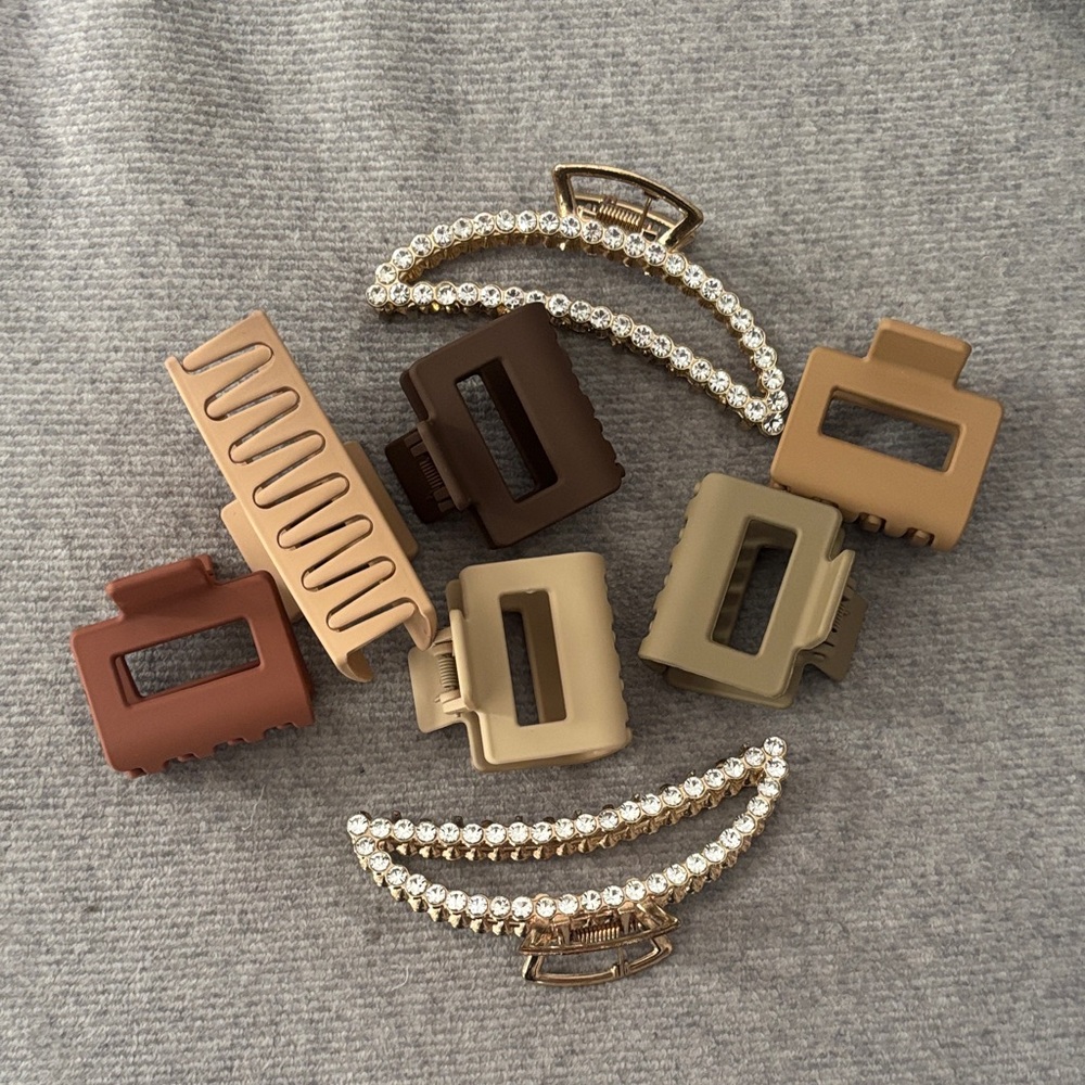 Elegant Hair Claw Clip Set - Brown, Tan, Gold